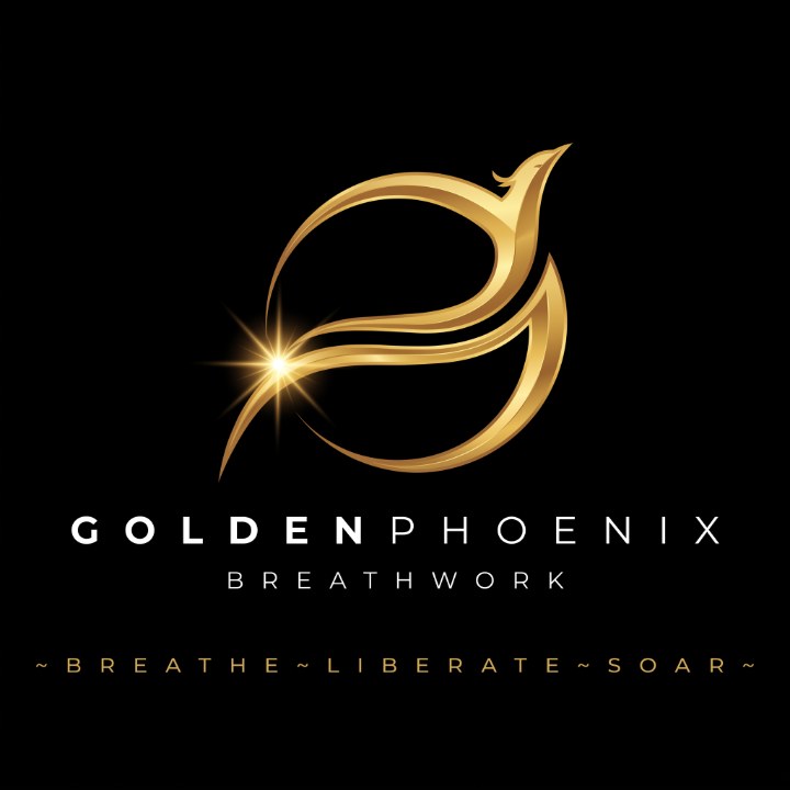 Golden Phoenix Breathwork logo: a gold phoenix rising in a circle, with the words Breathe, Liberate, Soar